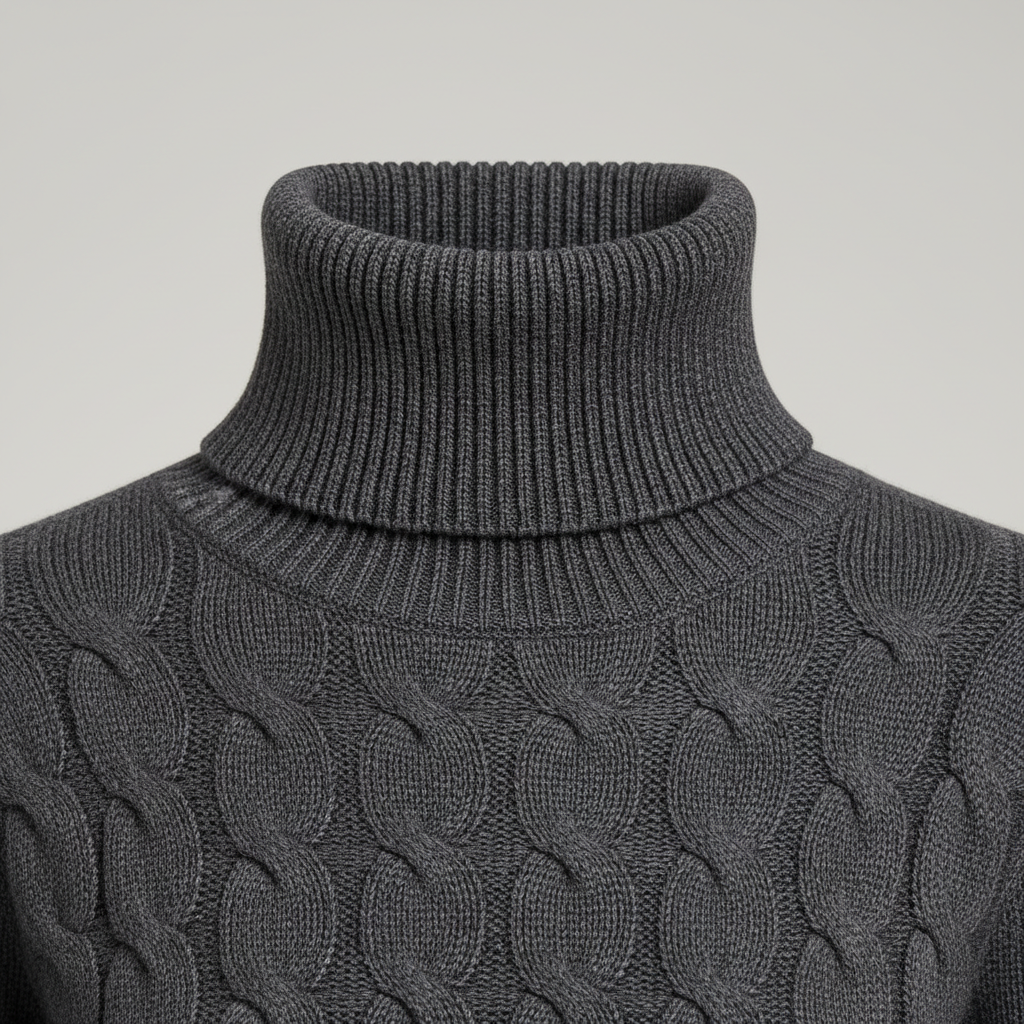 Cable Chic - Figurbetontes Rollkragen-Strickkleid mit Zopfmuster