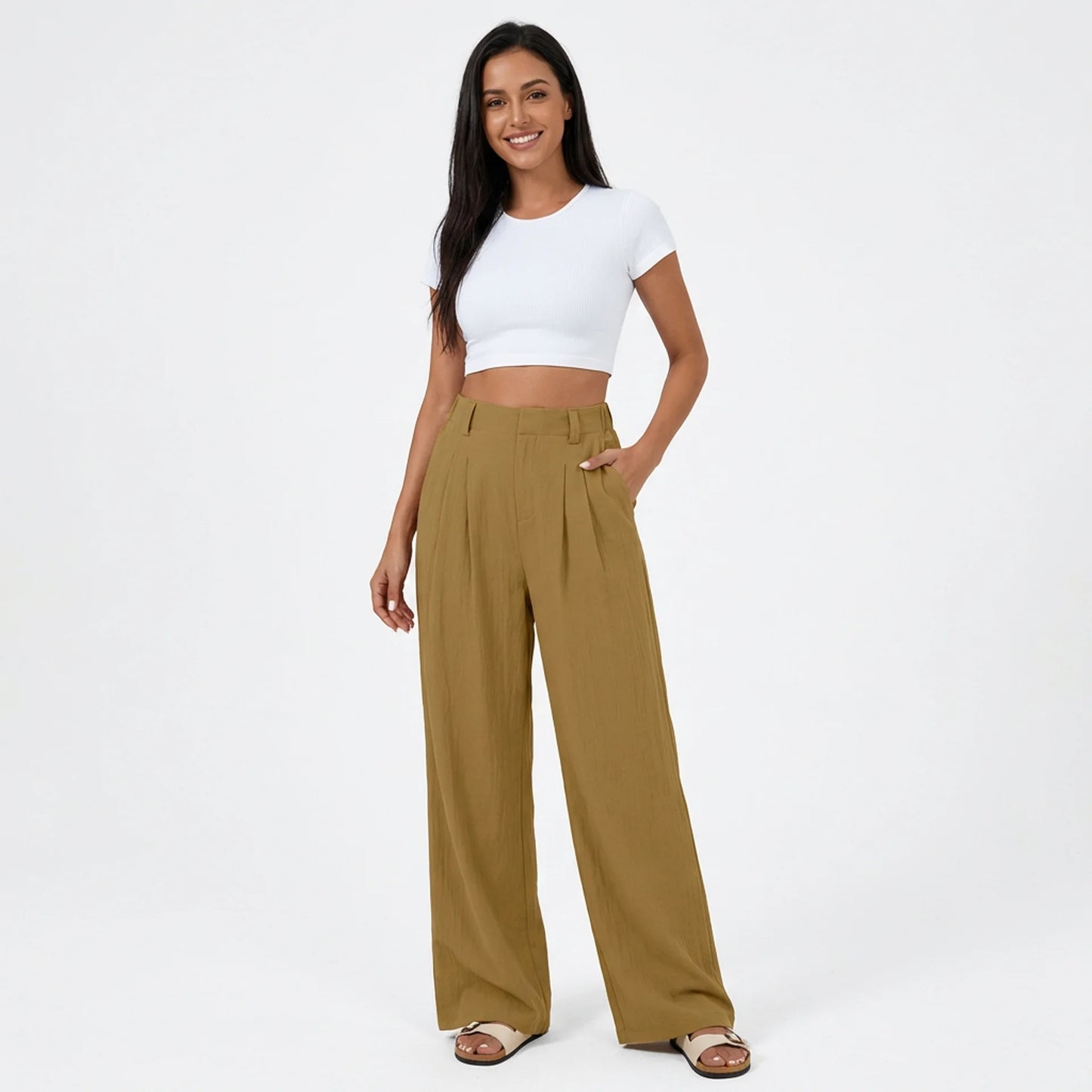 Weite Bundfaltenhose mit hohem Bund