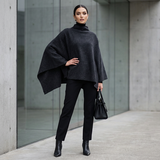 Urban Cape - Oversized Strick-Poncho mit Stehkragen