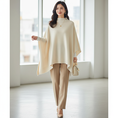 Urban Cape - Oversized Strick-Poncho mit Stehkragen