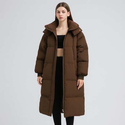 Puffit - Knielanger Daunen-Puffer-Mantel mit Kapuze