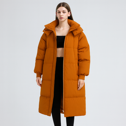 Puffit - Knielanger Daunen-Puffer-Mantel mit Kapuze