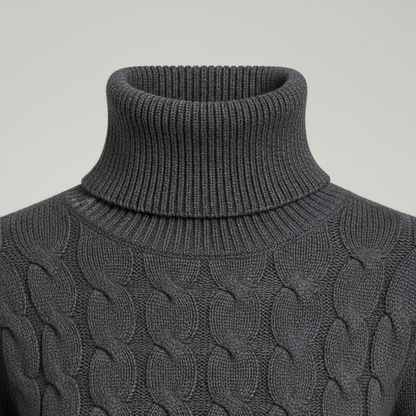 Cable Chic - Figurbetontes Rollkragen-Strickkleid mit Zopfmuster