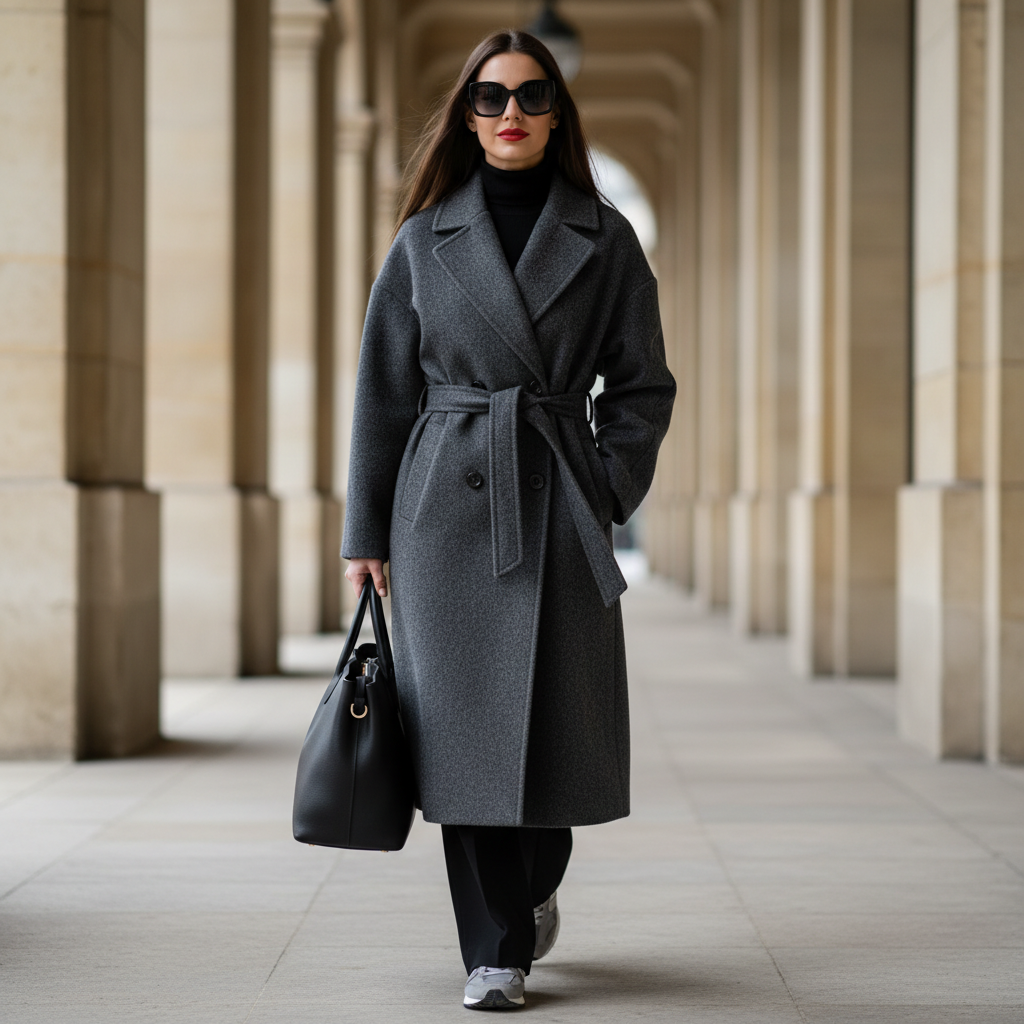 Parisian Classic - Oversized Wollmantel mit Reverskragen & Bindegürtel