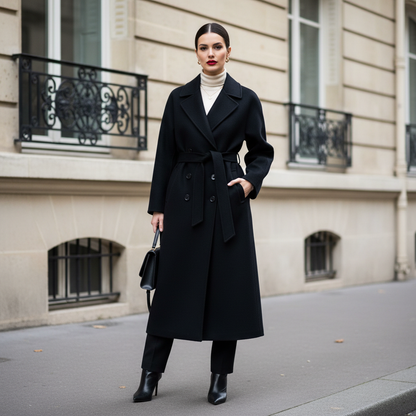 Parisian Classic - Oversized Wollmantel mit Reverskragen & Bindegürtel
