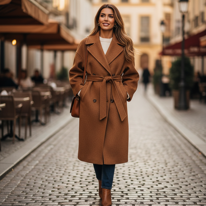 Parisian Classic - Oversized Wollmantel mit Reverskragen & Bindegürtel