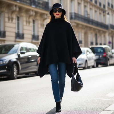 Urban Cape - Oversized Strick-Poncho mit Stehkragen