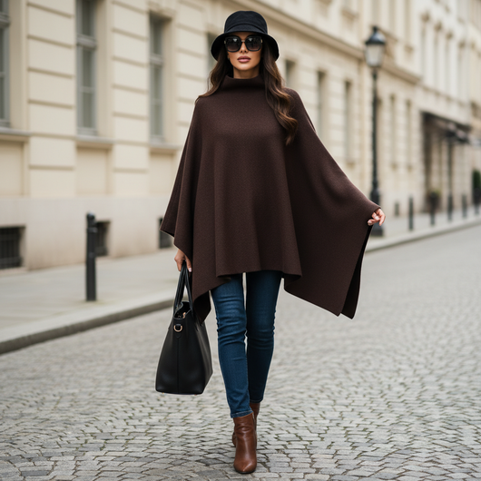 Urban Cape - Oversized Strick-Poncho mit Stehkragen