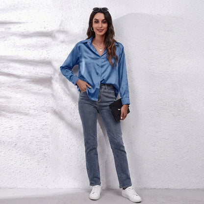 Satin Bluse Damen Langarm