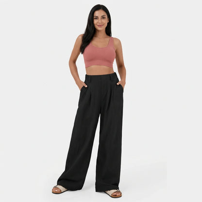 Weite Bundfaltenhose mit hohem Bund