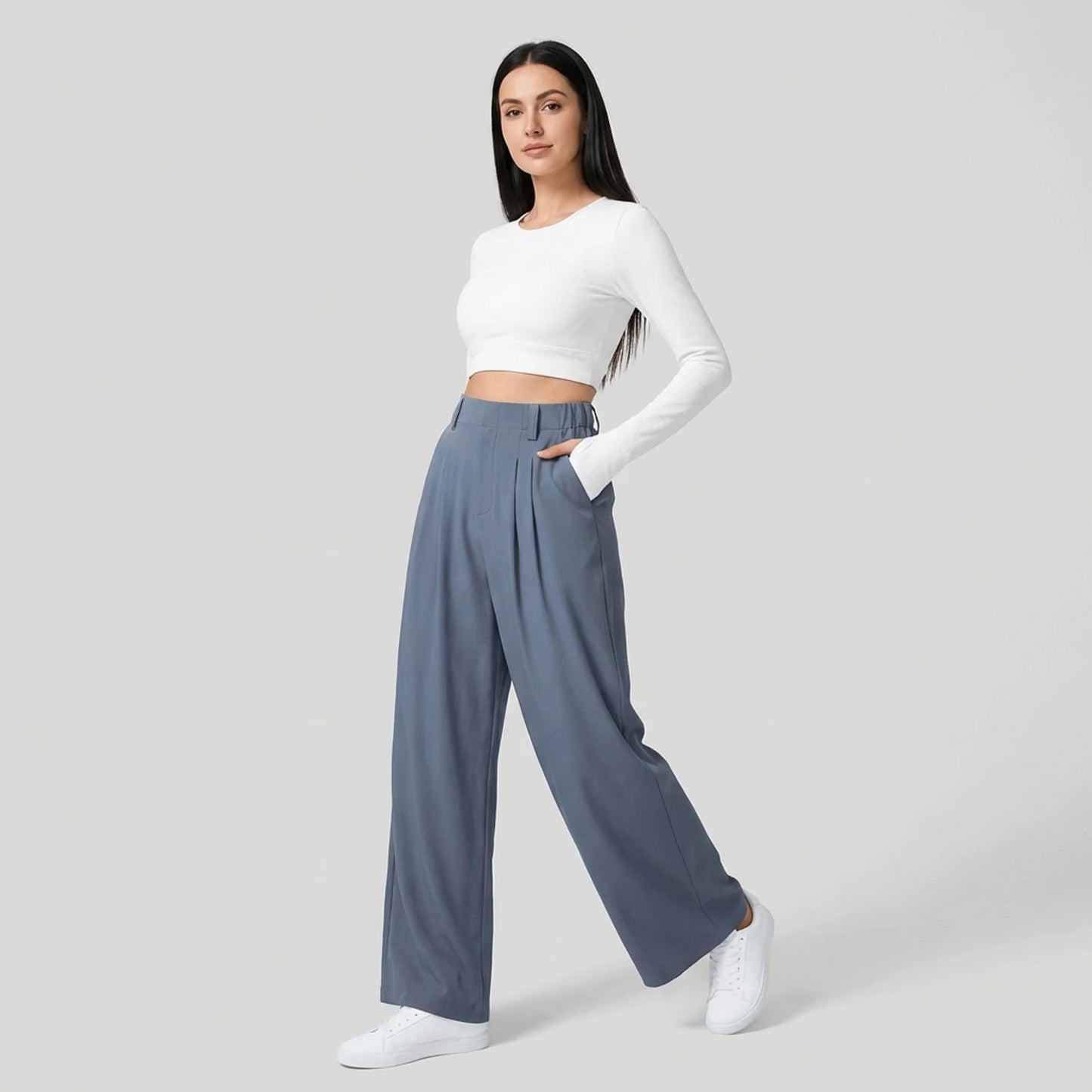 Weite Bundfaltenhose mit hohem Bund