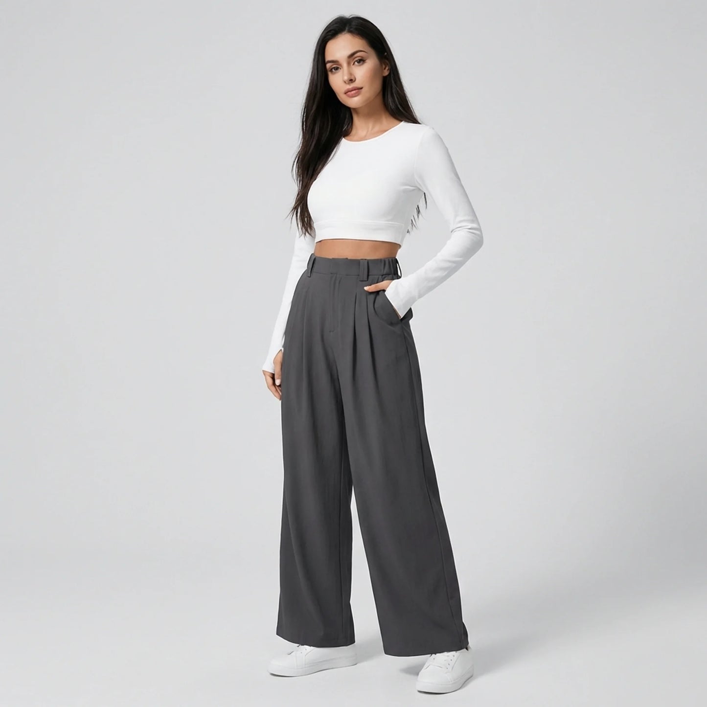Weite Bundfaltenhose mit hohem Bund