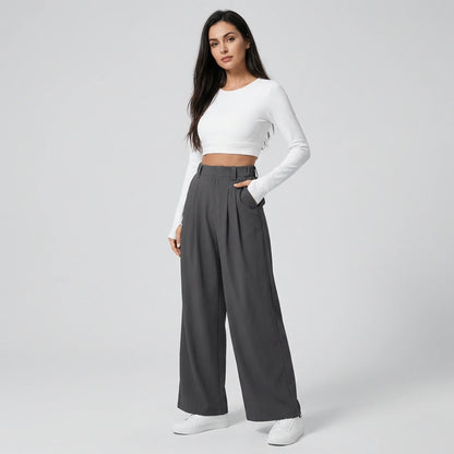 Weite Bundfaltenhose mit hohem Bund