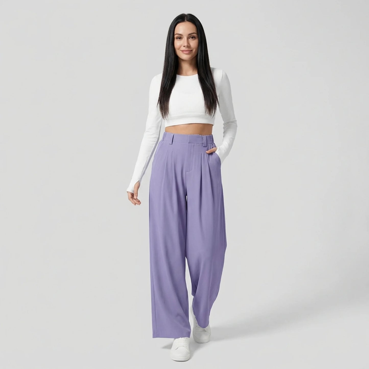 Weite Bundfaltenhose mit hohem Bund