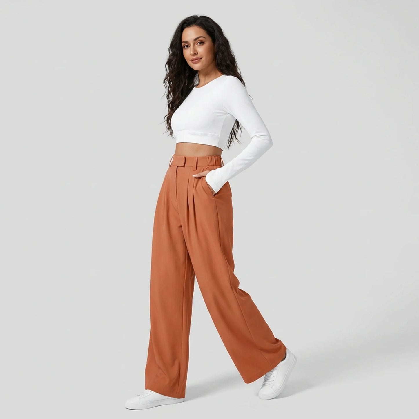 Weite Bundfaltenhose mit hohem Bund