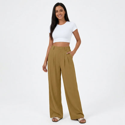 Weite Bundfaltenhose mit hohem Bund