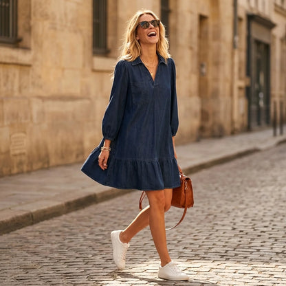 V-Neck Denim Kleid