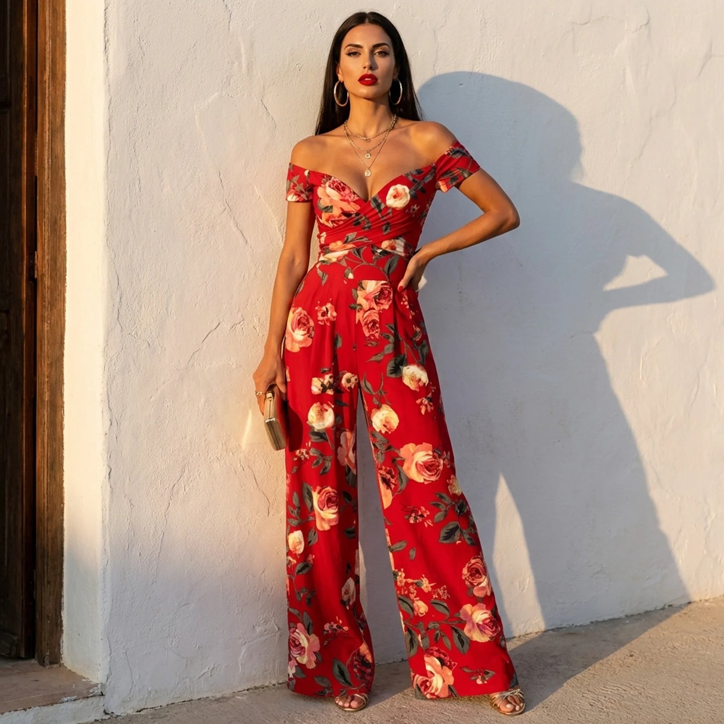 Off-Shoulder Jumpsuit mit Weitem Bein