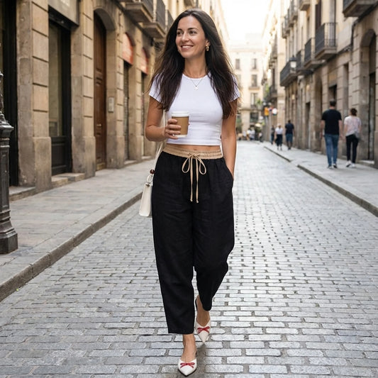 Leinen Haremshose Damen mit Kordelzug